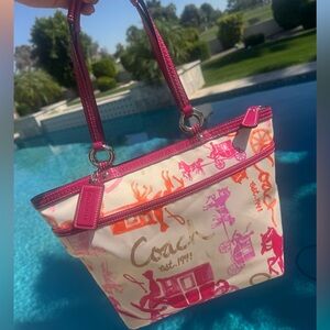 Coach Watercolor Scarf Carriage Print Bag